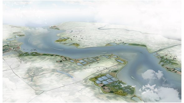 Dubbele dijken in Zeeland door concept WWF Nederland – rendering Defacto (bron: Flows Productions)
