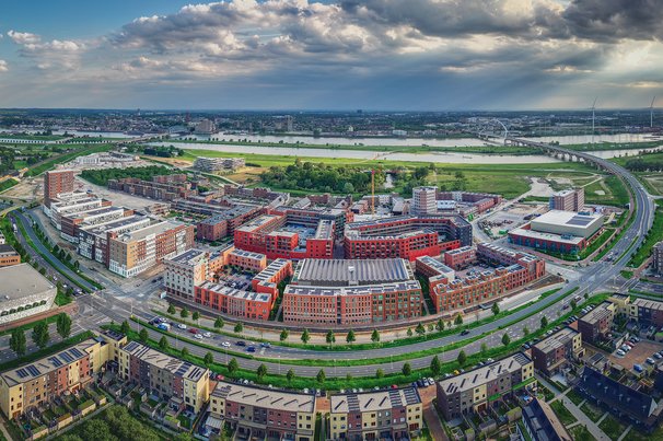 Dronefoto Hart van de Waalsprong door AM Gebiedsontwikkeling (bron: AM Gebiedsontwikkeling)