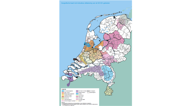 geografische kaart met indicatieve afbakeningen NOVEX gebied door Ministerie van BZK (bron: de nationale omgevingsvisie)