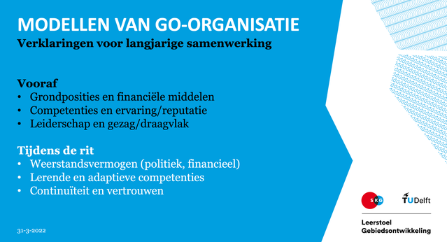 Aanzet tot verklaringen voor langjarige samenwerking door Leerstoel Gebiedsontwikkeling (bron: Leerstoel Gebiedsontwikkeling)