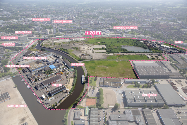 Luchtfoto met plangrens door gemeente Breda (bron: gemeente Breda)