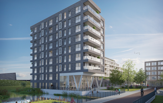 Een render van een appartementencomplex voor gezinnen in de stad door Ana Architecten (bron: BPD)