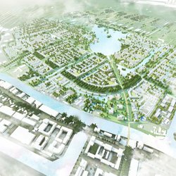 Impressie Vogelvlucht vanuit Rijnhaven op de Gnephoek door gemeente Alphen aan den Rijn (bron: gemeente Alphen aan den Rijn)