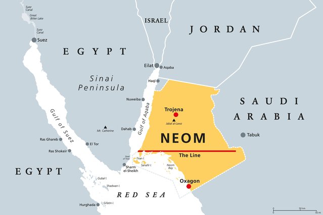 The Line, Neom op kaart door Peter Hermes Furian (bron: shutterstock.com)