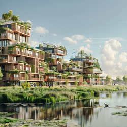 Voor de lage komgronden langs de rivieren stelt IMOSS voor om verouderd vastgoed te vervangen door toekomstbestendige nieuwbouw, die de symbiose met het water aan kan. door IMOSS (bron: IMOSS)