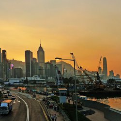 Sunset Causeway Bay Hong Kong." (Public Domain) by Bernard Spragg