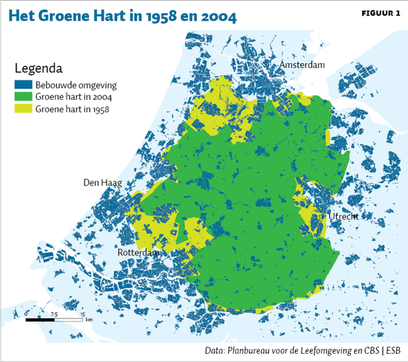 Het Groene Hart in 1958 en 2004 door Planbureau voor de Leefomgeving en CBS | ESB (bron: esb.nl)