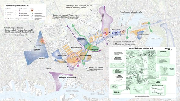 Ontwikkelingen rondom A20 en A16 door Vereniging Deltametropool (bron: Rapport 'Startmotor en katalysator' van Leerstoel Gebiedsontwikkeling & Vereniging Deltametropool)