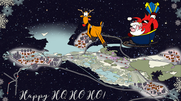 Santa en het perspectief op de Gooicorridor - kerstbewerking door Max Melching (kaart) en Jurjen Tjarks (kerstman) (bewerking door Ineke Lammers) (bron: Provincie Noord-Holland)