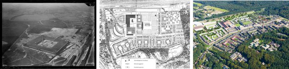 Figuur 3: Fabriekslocatie ENKA, 4: Stedenbouwkundige plan ENKA en 5: Huidige wijk ENKA door AM (bron: Op ENKA, Ede. “Een gebiedsontwikkeling met een link naar het verleden”)