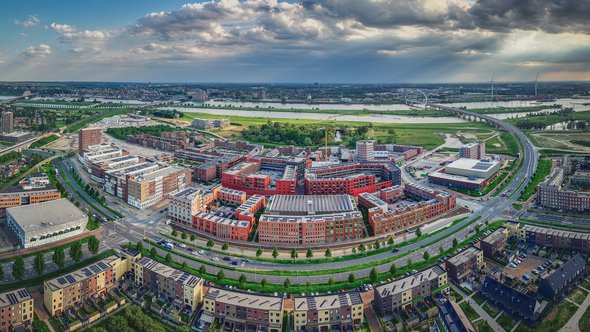 Dronefoto Hart van de Waalsprong door AM Gebiedsontwikkeling (bron: AM Gebiedsontwikkeling)