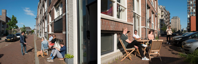 Studentenwoningen - mensen buiten door Rufus de Vries (bron: Rijnboutt.nl)