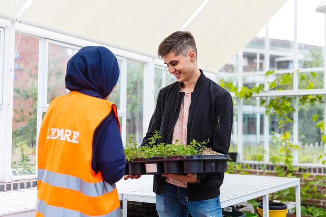 Ontmoeting in de wijk door collectief tuinproject door Helsingsborghem (bron: Gemeente Helsingborg)