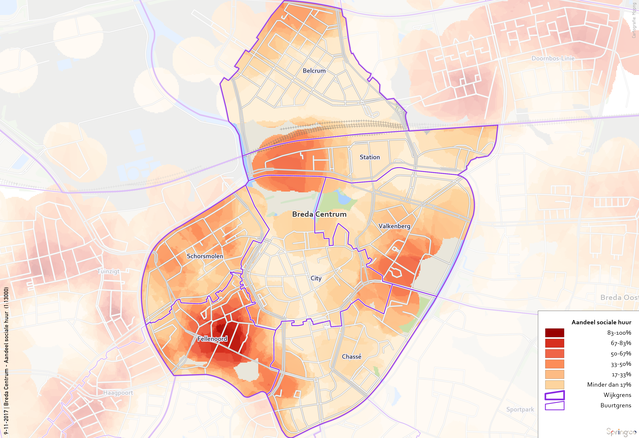 Brede centrum, aandeel sociale huur