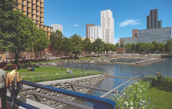 Impressie Waterplein Sluisbuurt door gemeente Amsterdam (bron: Uitgeverij Thoth)