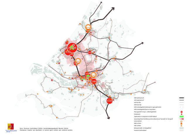Kaart verstedelijking langs Oude Lijn door Provincie Zuid-Holland (bron: Verstedelijkingsalliantiemonitor (2019))