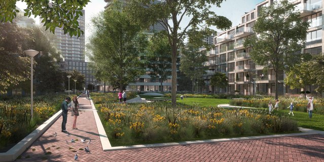 Overhoeks buurtplein impressie door Amvest (bron: aanhetij.com)