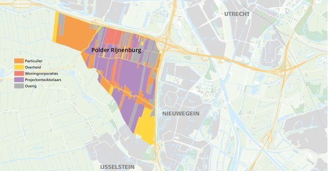 Kaart grondeigendom Rijnenburg door Lilian van Karnenbeek, Martijn van den Hurk, Peter Pelzer, Jasper Lebbing en Edwin Buitelaar (bron: Lilian van Karnenbeek, Martijn van den Hurk, Peter Pelzer, Jasper Lebbing en Edwin Buitelaar)