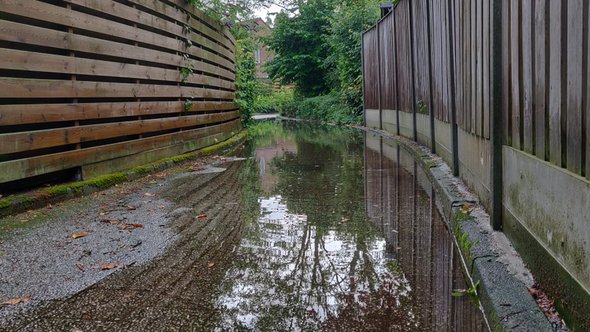 Overstroomd pad in Nederland na hevige regenval door Pim Kraster (bron: shutterstock)