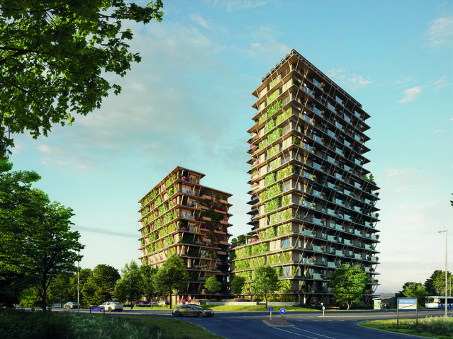 Woontoren Bario Lobi: Render woontoren Bario Lobi in de E-buurt in Amsterdam Zuidoost door lyongo architecture (bron: lyongo architecture)