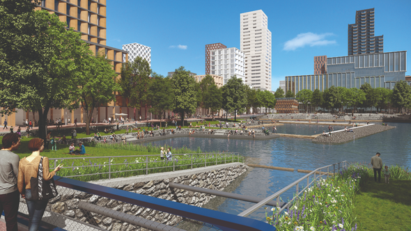 Impressie Waterplein Sluisbuurt door gemeente Amsterdam (bron: Uitgeverij Thoth)