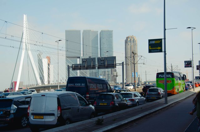Verkeer op de Erasmusbrug in Rotterdam door DNieuwland (bron: Shutterstock)