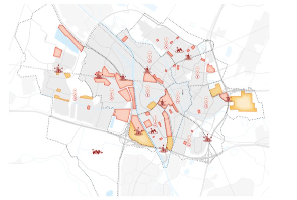 Binnenstedelijke herontwikkelingslocaties in Utrecht door Gemeente Utrecht (bron: Koersdocument Ruimtelijke Strategie Utrecht 2040)