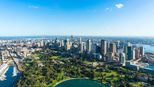 Sydney Central Business Districs en Royal Botanic Gardens door Olga Kashubin (bron: Shutterstock)