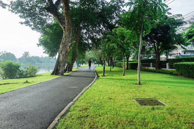 Bangkok, Thailand September 24, 2019 People in a public park at Bangkok. Healthy group of people jogging walking on track in park. - Image door Juntee (bron: shutterstock)