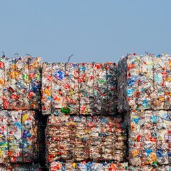 Plastic flessen geperst in recyclingfaciliteit in Arnhem door VanderWolf Images (bron: shutterstock)