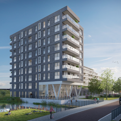 Een render van een appartementencomplex voor gezinnen in de stad door Ana Architecten (bron: BPD)