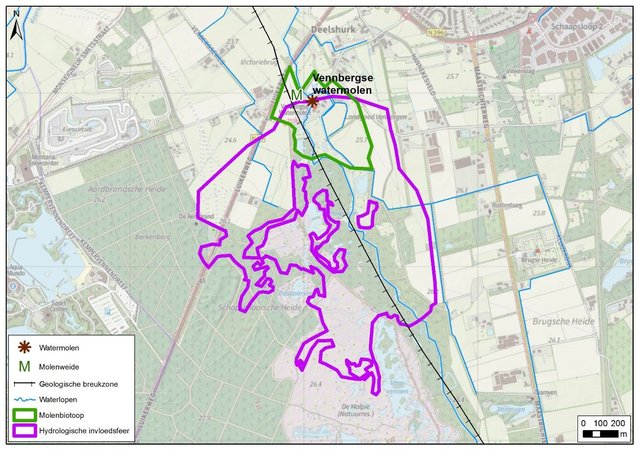 Schematische weergave van het watermolenlandschap van de Venbergse watermolen door Hans de Mars (bron: Hans de Mars)