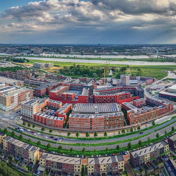 Dronefoto Hart van de Waalsprong door AM Gebiedsontwikkeling (bron: AM Gebiedsontwikkeling)