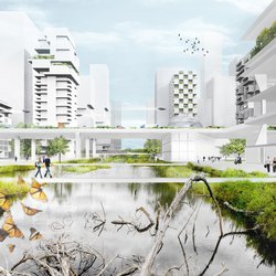 Visualisatie mogelijke toekomst voormalige Prins Alexanderlaan, Rotterdam. door Team CIAM XXI (bron: De stad van de toekomst)