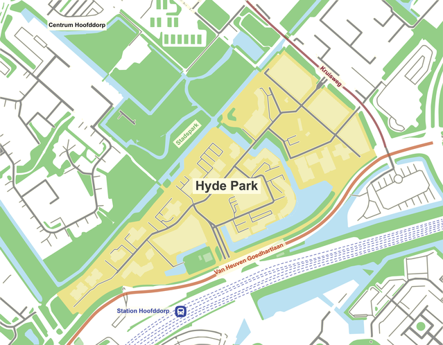 Ligging Hyde Park in Hoofddorp door Sodaba Khalili (bron: Gebiedsontwikkeling.nu)