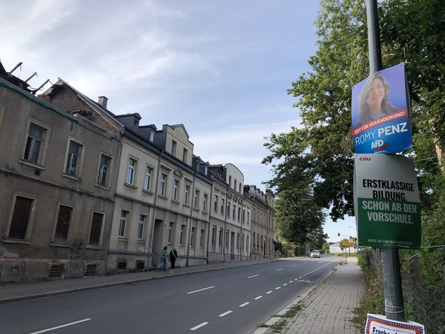 Leegstand, met verkiezingsposters van de AfD en de CDU in Frankenberg door Friso de Zeeuw (bron: Gebiedsontwikkeling.nu)