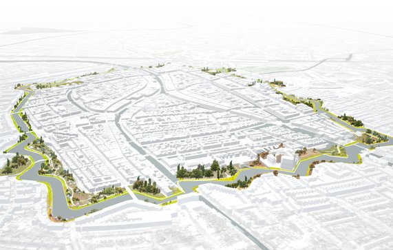 Bewoners initieerden een groen Singelpark met wandelpad rond het centrum van Leiden. door LOLA Landscape Architects (bron: RCE)