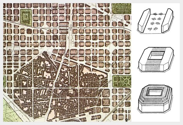 Het plan voor Barcelona, van Ildefons Cerdà door Martin Wynn (bron: Barcelona: Planning and Change 1854 - 1977)