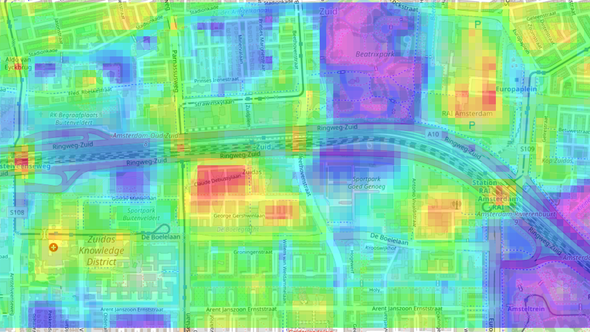 AI-tool toont in Amsterdam-Zuid open ruimte op basis van lucht, natuur of bouw door AI-Tool (bron: Lectoraat Bouwtransformatie Hogeschool van Amsterdam)