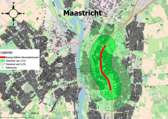 Maastricht: effect ondertunneling A2 op huizenprijzen door CPB (bron: CPB)