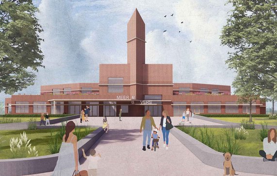Impressie van het ontwerp van IKC Meeroevers door ZOETMULDER (zoetmulder.eu) in opdracht van gemeente Groningen, VCOG en Bureau Meerstad. door ZOETMULDER (bron: ZOETMULDER)