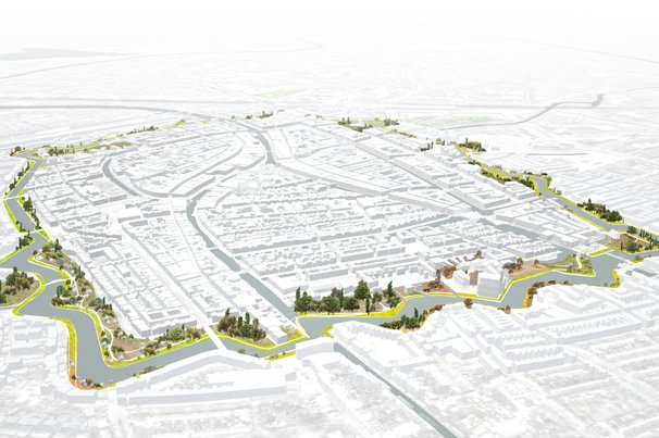 Bewoners initieerden een groen Singelpark met wandelpad rond het centrum van Leiden. door LOLA Landscape Architects (bron: RCE)
