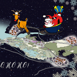 Santa en het perspectief op de Gooicorridor - kerstbewerking door Max Melching (kaart) en Jurjen Tjarks (kerstman) (bewerking door Ineke Lammers) (Provincie Noord-Holland)