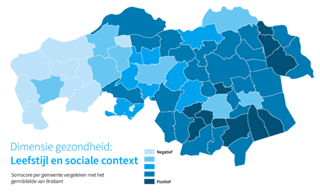 Somscore per gemeente vergleken met het gemiddelde van Brabant door Het PON Telos (bron: Het PON Telos)