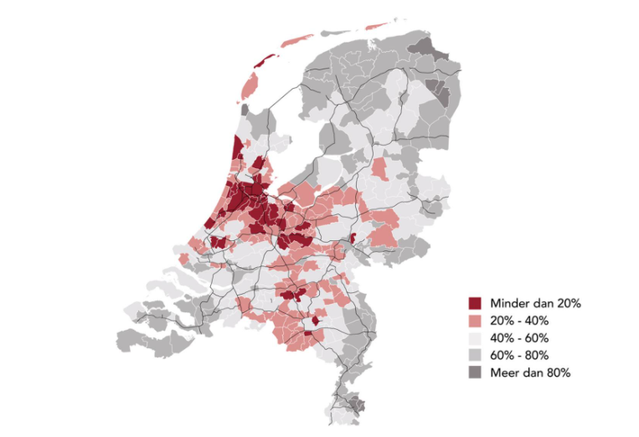 Aandeel woningen dat in 2021 onder de NHG-grens van € 325.000 is verkocht door BPD (bron: bpd.nl)