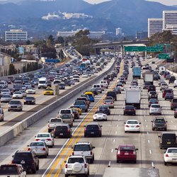 LOS ANGELES - FEB 17: A project to widen the San Diego Freeway, I-405, is underway with closures along adjoining streets on February 17, 2010. door - (Shutterstock)