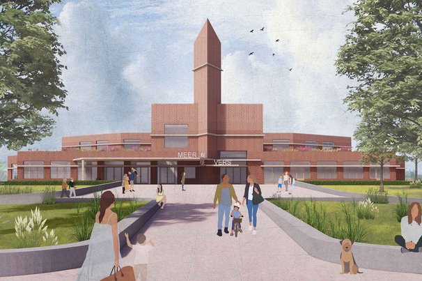 Impressie van het ontwerp van IKC Meeroevers door ZOETMULDER (zoetmulder.eu) in opdracht van gemeente Groningen, VCOG en Bureau Meerstad. door ZOETMULDER (bron: ZOETMULDER)