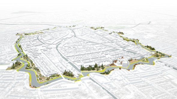 Bewoners initieerden een groen Singelpark met wandelpad rond het centrum van Leiden. door LOLA Landscape Architects (bron: RCE)