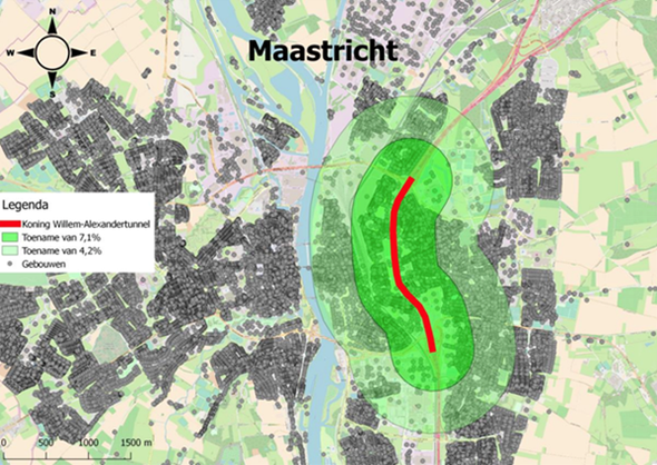 Maastricht, effect ondertunneling A2 op huizenprijzen door CPB (bron: CPB)