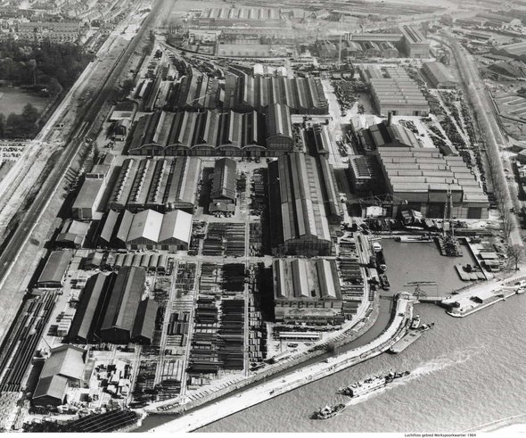 1964 Werkspoorkwartier luchtfoto door Werkspoorkathedraal (bron: Werkspoorkathedraal)